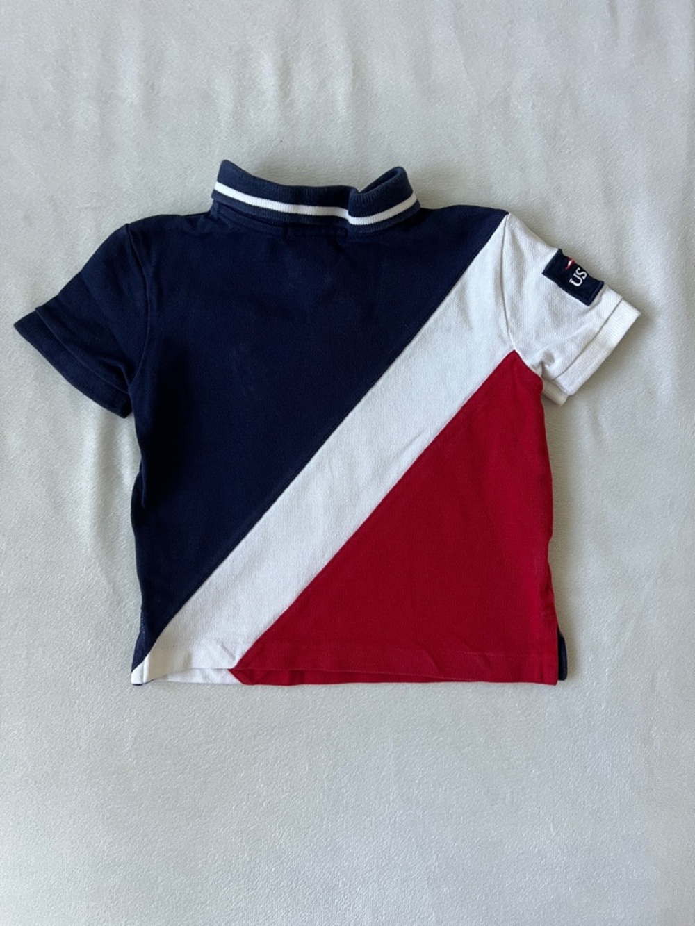 Ralph Lauren Boys Navy White Red Diagonal Colorblock Polo - Picture 5 of 5